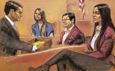 En una de las audiencias, cuando la 'Chapodiputada' testificaba, El 'Chapo' y Coronel decidieron ir vestidos igual. (EFE)