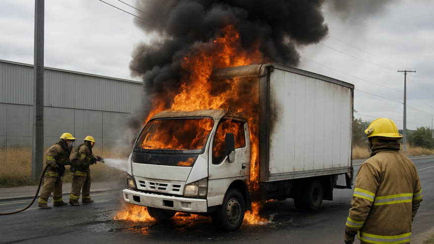 Camioneta Isuzu se incendia en la Zona Industrial